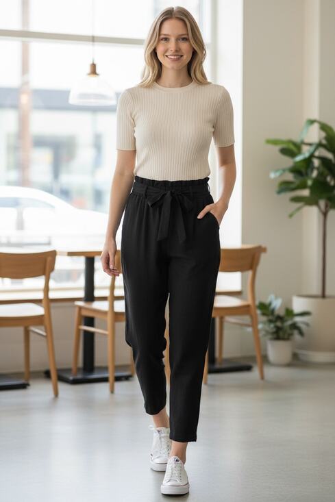 a new day Pants - A New Day Tie Front Pants Large Black Paperbag High Waist